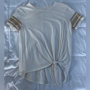 White with gold lines on sleeves Old Navy girls tee shirt with knot size L 10/12